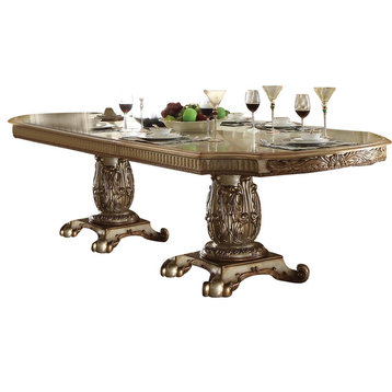 Acme Vendome Double Pedestal Dining Table in Gold Patina 63000 SPECIAL
