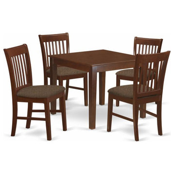 5-Piece Kitchen Table Set, Square Table, 4 Dining Chairs Mahogany With Cushion