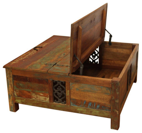 40" Brown Solid Wood Square Lift Top Solid Trunk Coffee Table, 40"x40 ...