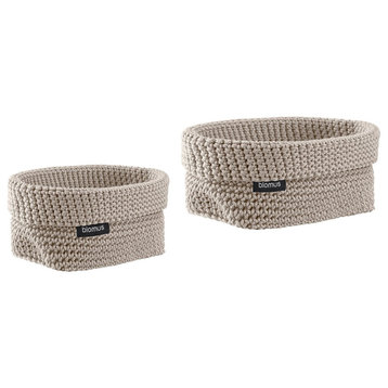 Tela Crochet Storage Basket Set, Moonbeam/Beige