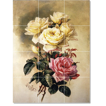 Paul De Longpre Flowers Painting Ceramic Tile Mural #255, 12.75"x17"