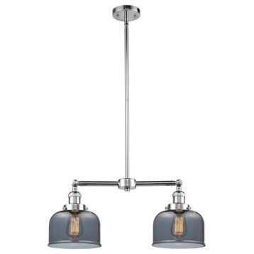 Large Bell 2-Light LED Chandelier, Polished Chrome, Glass: Plated Smoked