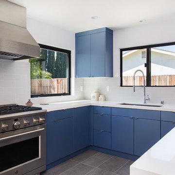 Modern flat blue cabinets in Granada Hills