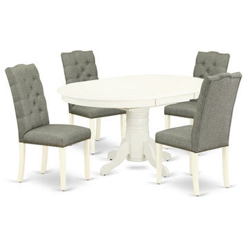 East West Furniture Avon 5-piece Wood Dining Set in Linen White/Smoke