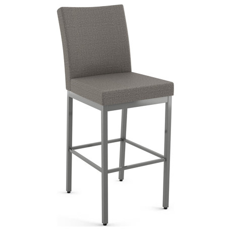 Amisco Perry Counter and Bar Stool, Silver Grey Polyester / Metallic Grey Metal, Bar Height