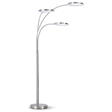 Angels 80"H Three Ring Dimmable LED Lights Arched Floor Lamp, Brushed Nickel