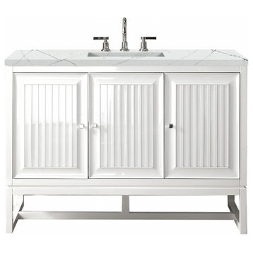 48 Inch Single Sink White Floating or Freestanding Vanity Quartz, James Martin