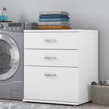 Pemberly Row Laundry Room Cabinet with Drawers in White - Engineered Wood