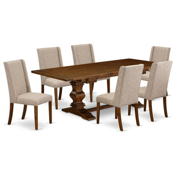 East West Furniture Lassale 7-piece Wood Dining Set in Walnut/Clay