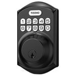 Teeho - Keyless Entry Matte Black Keypad Deadbolt - Passcode Entry: This keypad lock offers 20 access codes for family use and a temporary code for single-use guest entry.