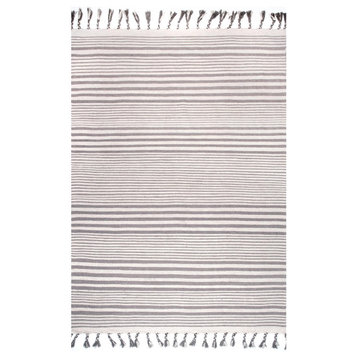 nuLOOM Flatweave Cotton/Wool Afra Striped Area Rug, Light Gray 9'x12'