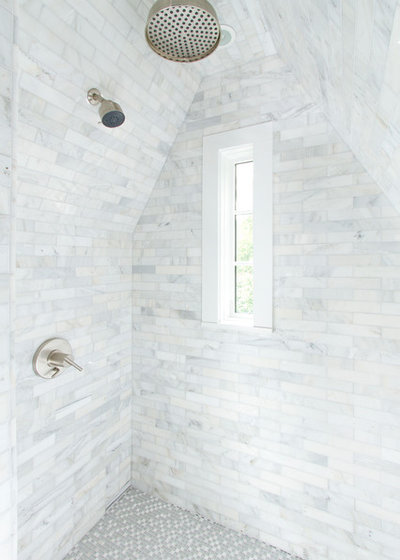 Skylights and Glass Tile Transform Attic into to Spa-Like Bath