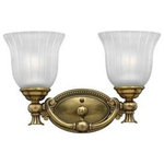 Hinkley - Hinkley Francoise Bath Fixture - NULL  Remodel: NULL  Trim Included: NULLFrancoise Bath Fixture Burnished Brass Ribbed And Frosted Glass *UL Approved: YES *Energy Star Qualified: n/a  *ADA Certified: n/a  *Number of Lights: Lamp: 2-*Wattage:100w A19 Medium Base bulb(s) *Bulb Included:No *Bulb Type:A19 Medium Base *Finish Type:Burnished Brass