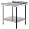 Stainless Steel Prep Table Heavy Duty Metal Worktable w/ Backsplash Undershelf, 30x24x35 Inch