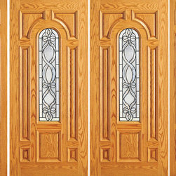 Prehung Mahogany Center Arch Lite Home Double Door Two Sidelights - Front Doors