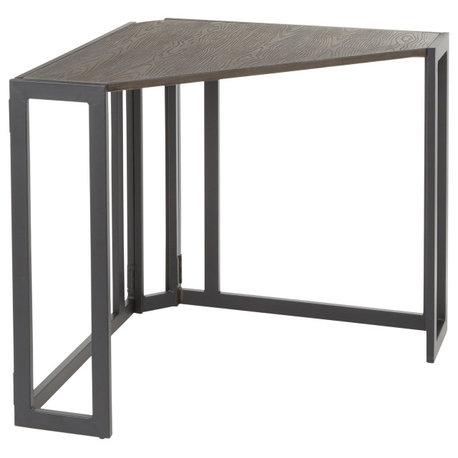 Roman Corner Desk, Black Metal, Espresso Bamboo