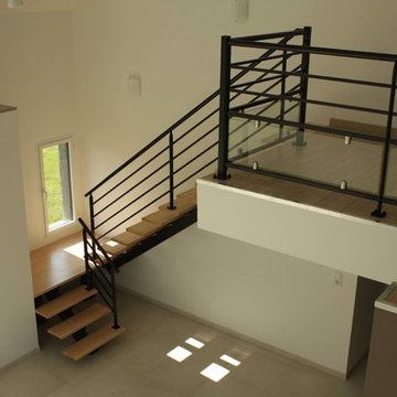 escalier poutre centrale avec garde corps