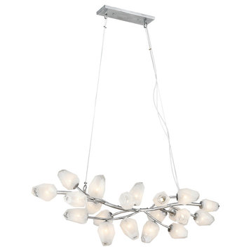 L55'' Silver Branch Frame Chandelier With White Glass Shades