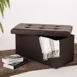 Glitzhome Cuboid PVC Foldable Storage Ottoman Bench with/Padded Seat Coffee - Products
