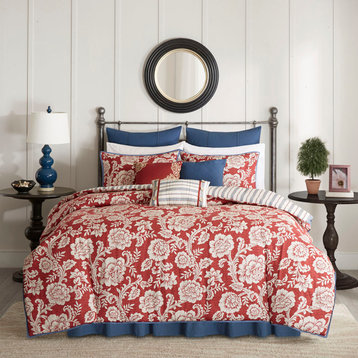 Madison Park Lucy Reversible Floral 9-Piece Comforter/Duvet Cover Set, Red