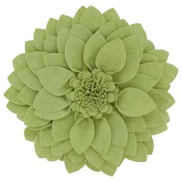 Felt Flower Design Throw Pillow, 13"x13", Lime