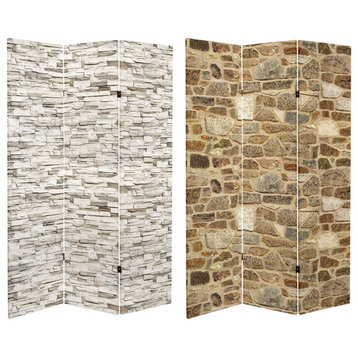 6' Tall Double Sided Stone Wall Canvas Room Divider