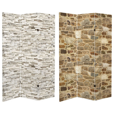 6' Tall Double Sided Stone Wall Canvas Room Divider