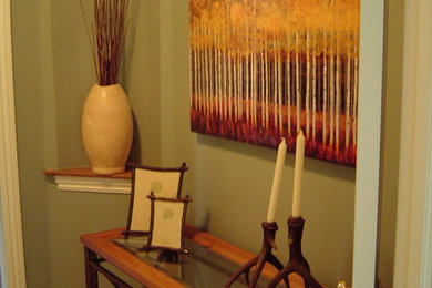 Mid-sized eclectic carpeted hallway photo in Cleveland with beige walls