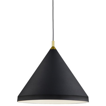 Dorothy Single Lamp Pendant, Black/Gold, 24"Dx20"H