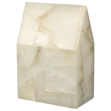 Large Geometric Alabaster White House Stone Block Sculpture Tall Minimalist Cube