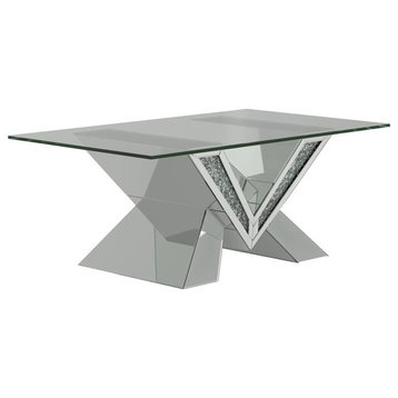 Coaster Taffeta Contemporary V-shaped Coffee Table with Glass Top Silver