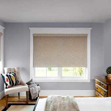 Guest Bedroom Patterned Roller Shades | Fusion Sand Fabric