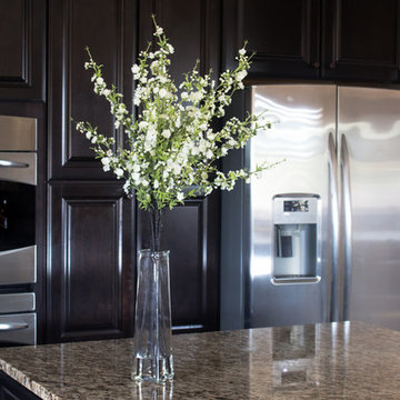 Modern Kitchen with Lovely White Cherry Blossom Arrangement