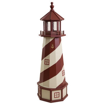 Outdoor Deluxe Wood and Poly Lumber Lighthouse Lawn Ornament, Red and Beige, 55 Inch, Standard Electric Light
