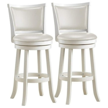 Atlin Designs 29" Transitional Wood High Back Bar Stool in White (Set of 2)
