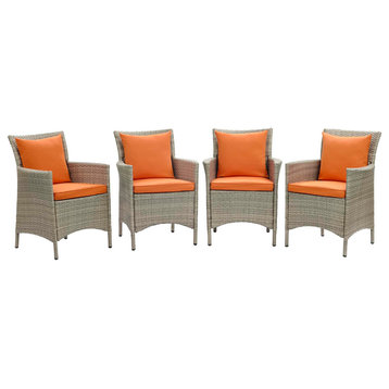 Conduit Outdoor Patio Wicker Rattan Dining Armchair Set of 4, Light Gray Orange