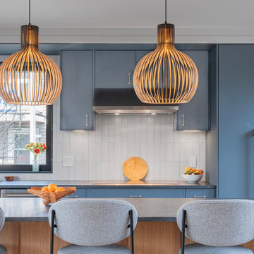 Transitional Blue Slim Shaker Kitchen in Cambridge, MA