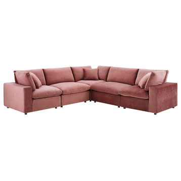 Commix Down Filled Overstuffed Performance Velvet 5-Piece Sectional, Dusty Rose
