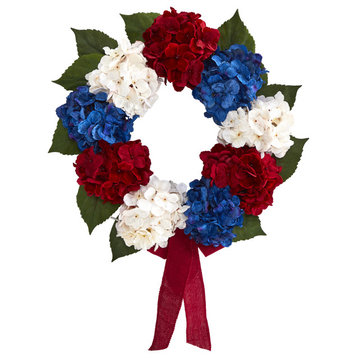 24" Red, White and Blue Americana Hydrangea Artificial Wreath