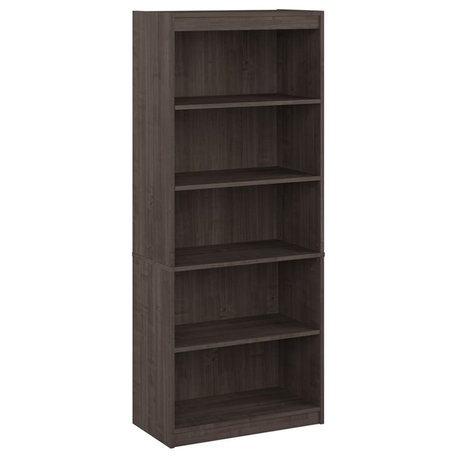 Bestar Logan 5-Shelf Contemporary Engineered Wood Bookcase in Medium Gray Maple