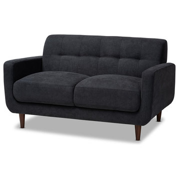 Gilroy Mid-Century Modern Upholstered Loveseat, Dark Gray