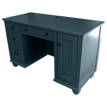 Modern Coastal Desk with CPU Storage, Smokey Blue