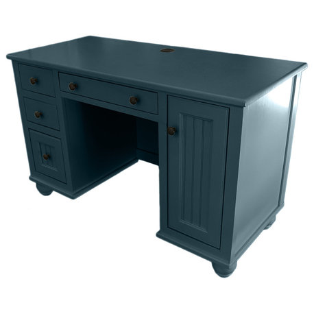 Modern Coastal Desk with CPU Storage, Smokey Blue