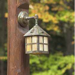 Brass Light Gallery - Cottage&trade; Lantern Exterior Wall Light Mounted to Post - Post Lights