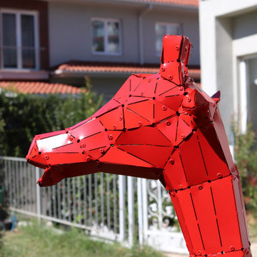 6'6" Red Giraffe Sculpture