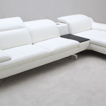 White Full Leather Sectional Sofa with USB & IPhone Dock