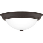 Quoizel - Quoizel Erwin 3 Light Flush Mount, Old Bronze - Complement any room or home d"cor with the classic look of the Erwin. This transitional flush mount collection comes in your choice of brushed nickel, matte black, old bronze, or white lustre finish. The opal etched glass is paired with a solid trim and matching finial to create a uniform and simplistic look.