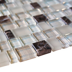 Glossy and Matte Off White With Dark Emperador Random Brick Cubes Pattern Glass - Home Accessories & Decor