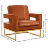 Noah Velvet Upholstered Accent Chair, Cognac, Gold Base