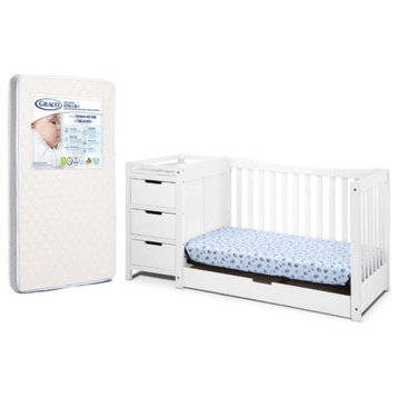 Home Square 2-Piece Set with Crib & 2-in-1 Crib Mattress in White